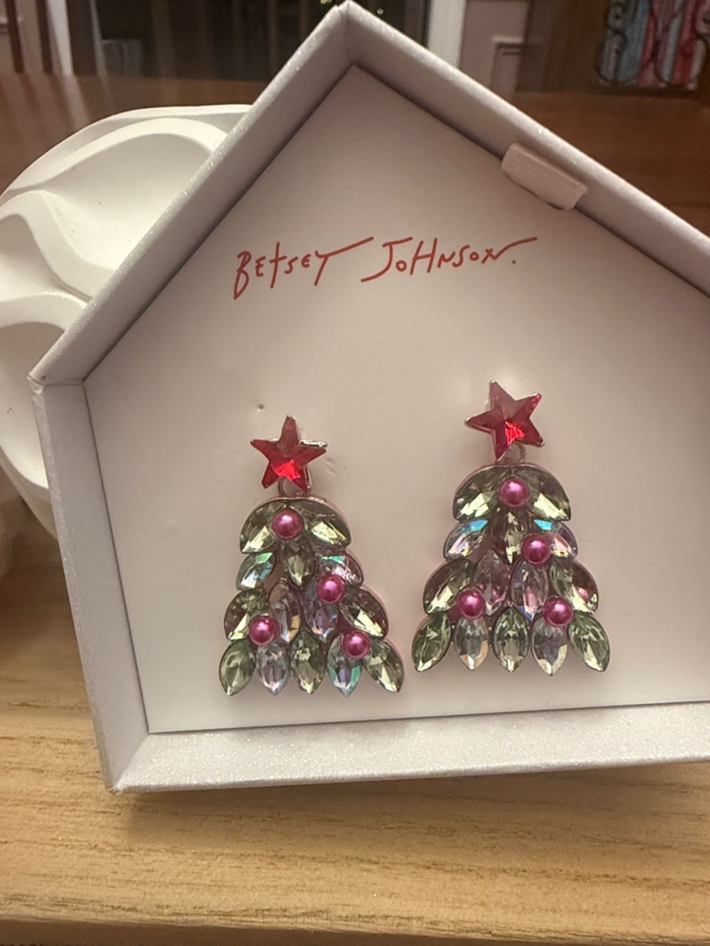 Betsey Johnson Jingle Bell Bling Christmas Tree Drop Post Earrings